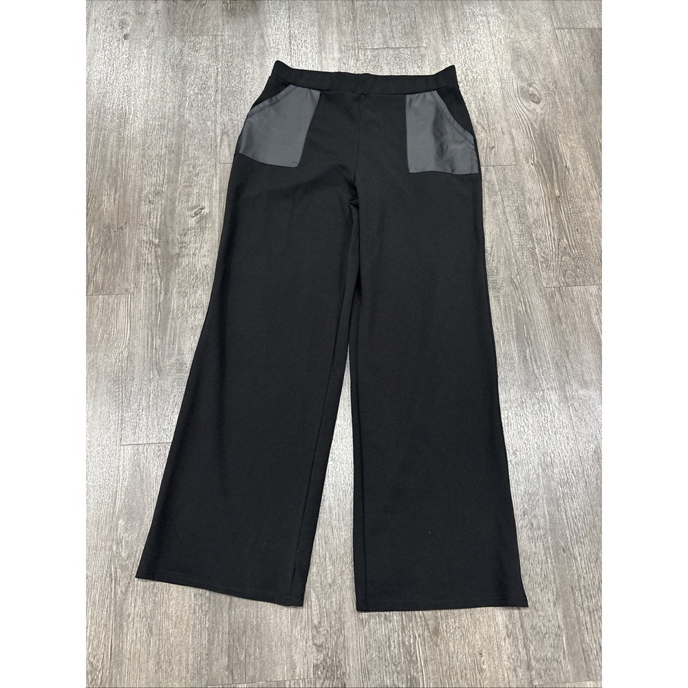 Ashley Blue Black Leggings Pants XL Womens Straight Leg Faux Leather Pocket